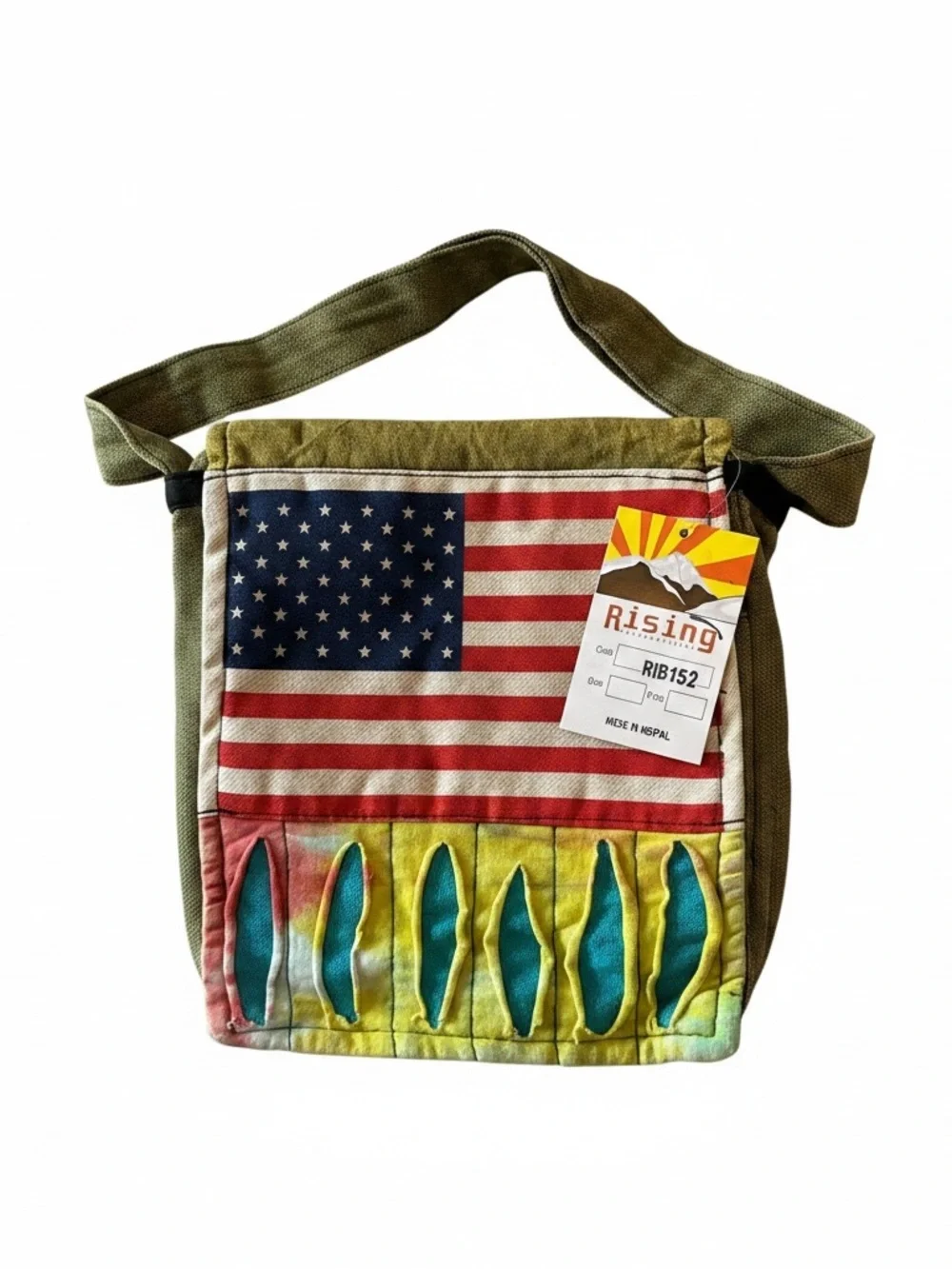 Rising International American Flag Tie Dye Crossbody RIB152 Made in Nepal NWT
